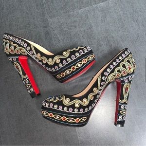 Christian Louboutin Devidas 140 Embellished Suede Pumps Black 39